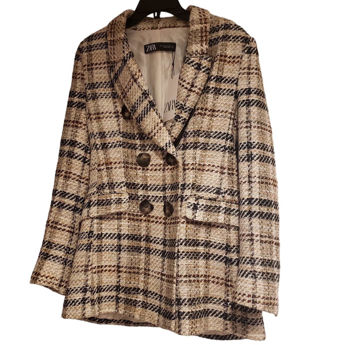安心★関税込み★ZARA★TEXTURED CHECK JACKET ZARA Double Breasted Textured Check Blazer Size M Blogger's