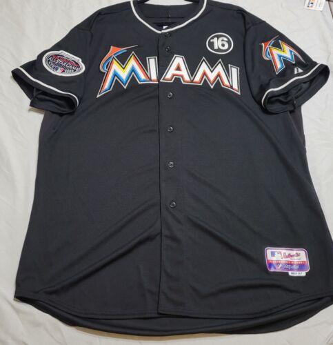 MAJESTIC AUTHENTIC SIZE 52 2XL, MIAMI MARLINS, BLACK, Cool Base Jersey
