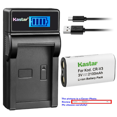 Kastar Battery LCD Charger for CR-V3 CRV3 CR-V3P CRV-3 CRV3L CR-V3L ELCRV3