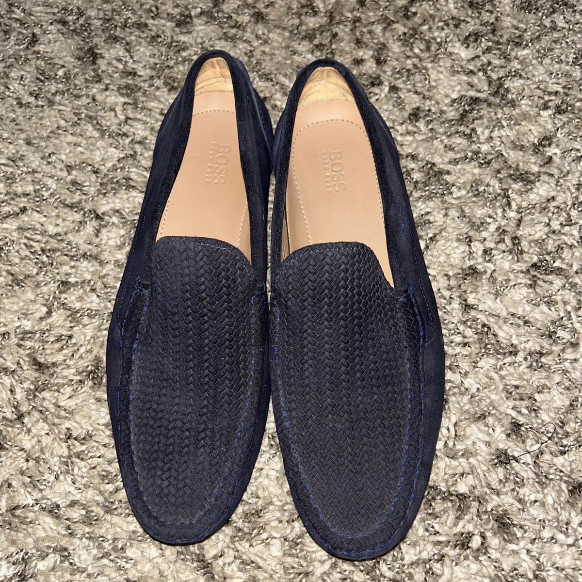 Hugo boss blue suede loafers online
