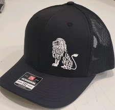 Raise Lions not Sheep embroidered all black Richardson 112 snapback hat