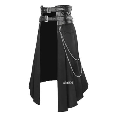 Punk Pleated Skirt Men's Gothic Leather Belt Medieval Roman