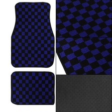4pcs Universal Checkered Blue Racing Fabric Car Floor Mats Interior Carpets 4pcs Universal Checkered Blue Racing Fabric Car Floor Mats Interior Carpets