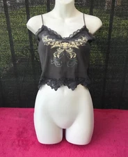 ROMWE SHEIN Grunge Crop Top Grey  Lace Patchwork Y2K Tank Top Shirt - Size M