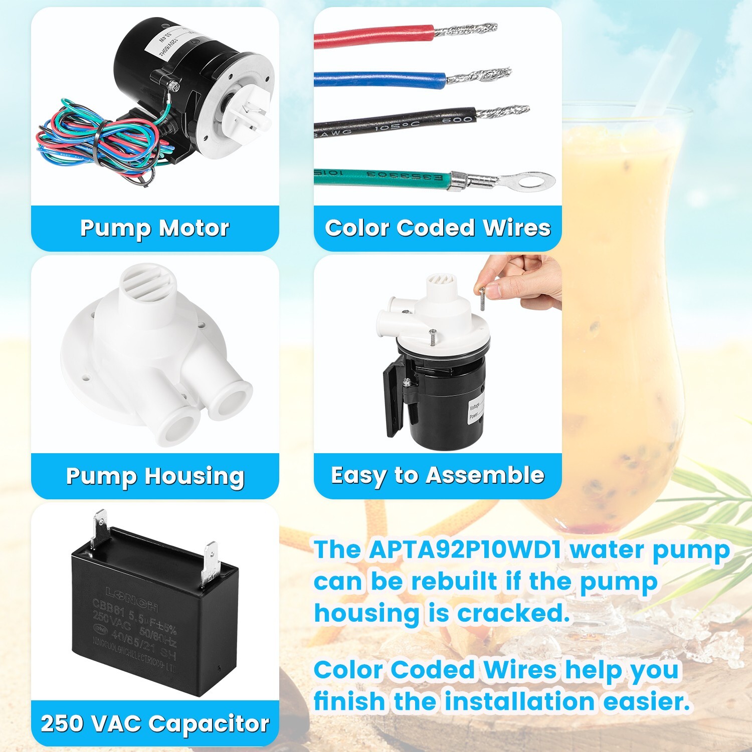 APTA92P10WD1 Water Pump Motor Assembly for Hoshizaki Ice Machine KM450