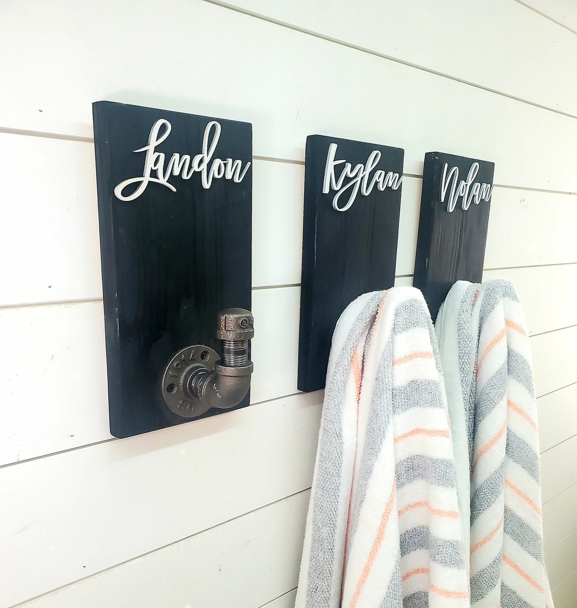 Personalized Bathroom Towel Hooks With Industrial Pipe Back Pack Hooks