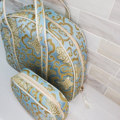 2 Cosmetic Travel Cases Makeup Carry Bags Light Blue Vanity Matching Set VTG - Picture 15 of 24