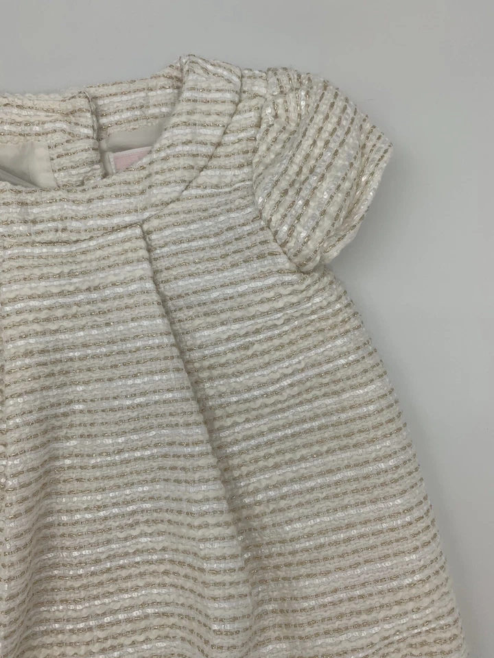 Vestido Janie And Jack Burbuja Línea A Manga Gorra Cuello Ancho Tejido Marfil Dorado 2T Foto 3 de 4