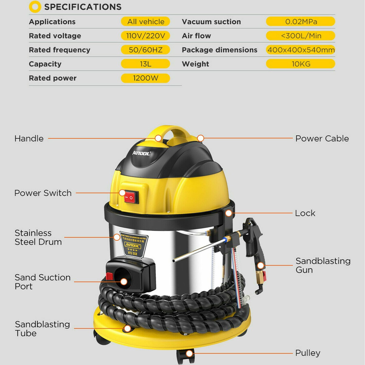 Walnussschalen-Strahlgerät 1200W – Mobile Entkohlungsmaschine Für Ansaugkrümmer & Ventile (220V)