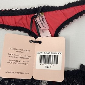 Agent Provocateur Nayeli Pink Black Silk Thong AP4 Large NWT