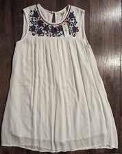 Mi Ami Women's White Rayon Tunic Or Mini Dress w/ Floral Embroidery Size XS NWT