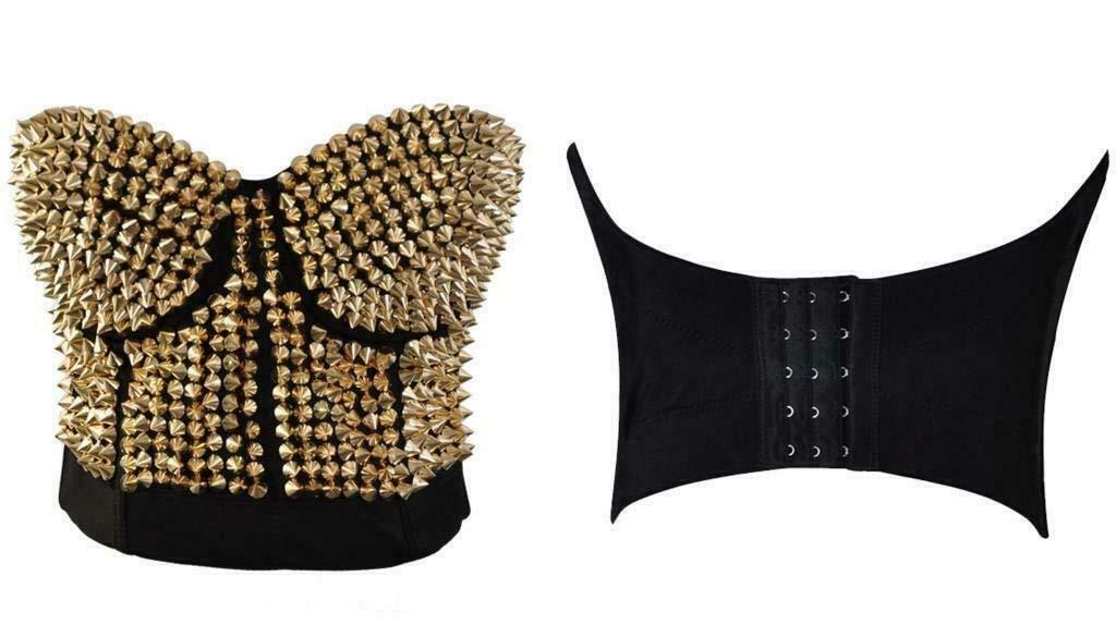 Bustier Crop Top Gothique Punk Strass Diamant Push Up - Corset Clubwear Party Femme