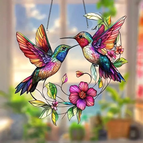 Sonnenfänger Robin Vogel Garten Buntglas Lichtfänger Fensterbild Suncatcher - Bild 4 von 7