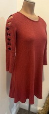 Women’s Rust Burnt Orange Burgandy Midi Shift Dress Cut Out Sleeves By & By Smal