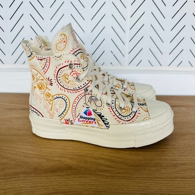  Converse Chuck 70 Plus Hi Sz 7 Mens Shoes Beige Floral Paisley Sneakers A08172C