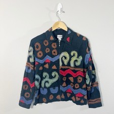 Vintage Chicos Jacket Artsy Button Up Boho Embroidered Art To Wear Sz 1 large 