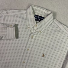 VTG Ralph Lauren Mens Oxford Shirt 2XL 16-35 White Striped Flesh Pony Button Up