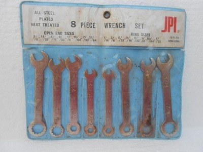 Vintage 8-teiliges Schraubenschlüssel-Set ~ Stahl plattiert ~ JPI Hongkong
