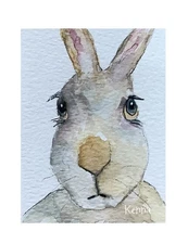 Painting Aceo Original Of A Rabbit by Kenna  2.5” X 3.5” Signed Collector Card