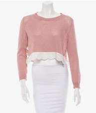 Miu Miu Dusty Pink Cotton Sweater Lace Hem Side Ties XS 2 IT38