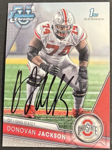Donovan Jackson Signed Ohio State 2023 Bowman Chrome U Rookie Card BAS Beckett
