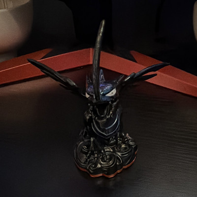 Black Purple Dragon Figurine with Wings, Red Base, Plastic Fantasy Decor