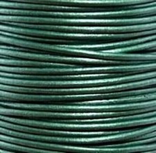 Genuine Leather Smooth Round Cord 5 Yds  Metallic Ocean Green, 1mm 
