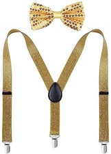 Men's Boys' Bow Tie and Suspenders Set 40" about 8-15 yrs Glittery Gold