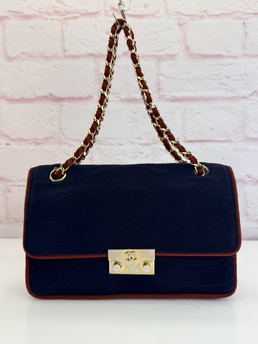 Chanel Jersey Blue Red Flap Classic Bag | eBay