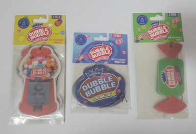 12 PACK Dubble Bubble Bubble Gum Air Freshener Green Apple, Tropical, Bubble Gum