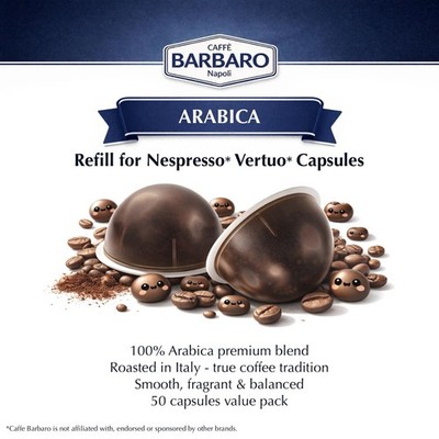 Barbaro Caffè Napoli Refill for Nespresso Vertuo Capsules   Miscela Arabica   50