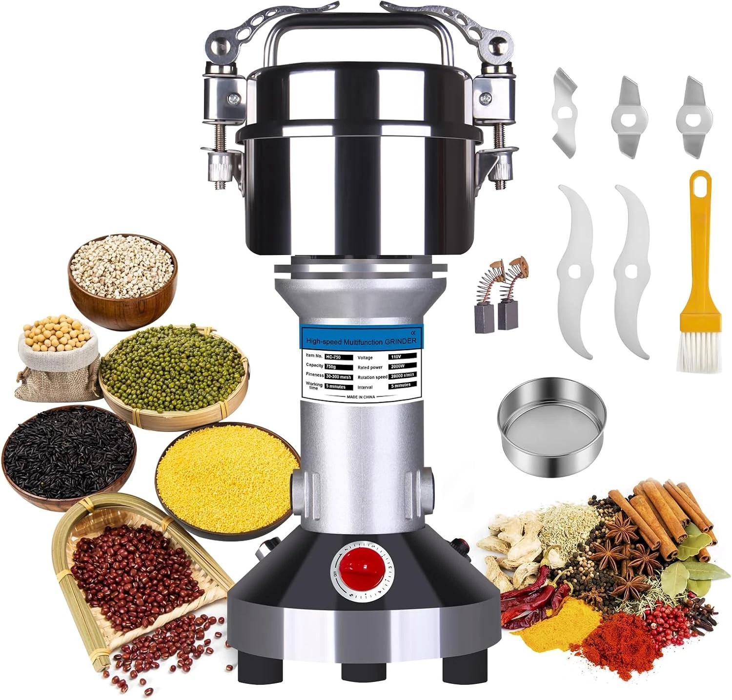 750G High-Speed Electric Grain Grinder for Coffee, Spices & More
