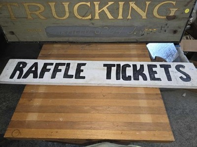 VTG Raffle Tickets Carnival Wooden Sign Hand Painted Gambling Bar Man Cave Decor