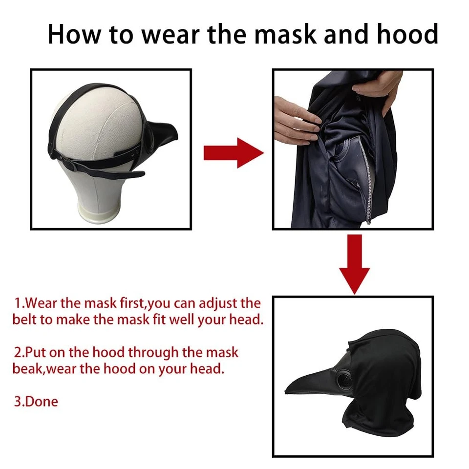 Conjunto de disfraces de médico de la peste para niños - Traje de Halloween aterrador 9 en 1 para edades de 12-14 Foto 3 de 4