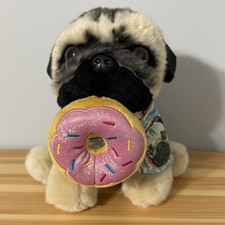 GUND Doug the Pug 9" Plush Donut Dog With Pink Glazed Doughnut and Shirt