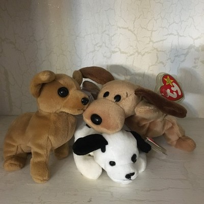 Lot of 3 Ty  Beanie Baby Tiny the dog & Dotty, Bone