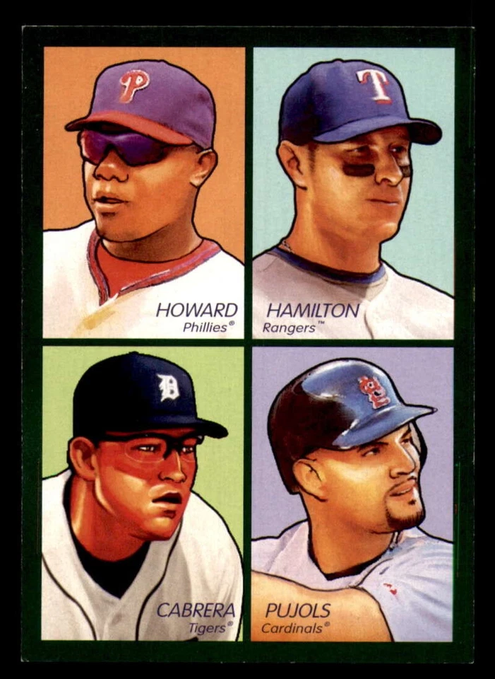 UD Goudey 2009 4 en 1 azul y verde #71 Ryan Howard-Josh Hamilton-Albert Pujols-M Foto 2 de 4