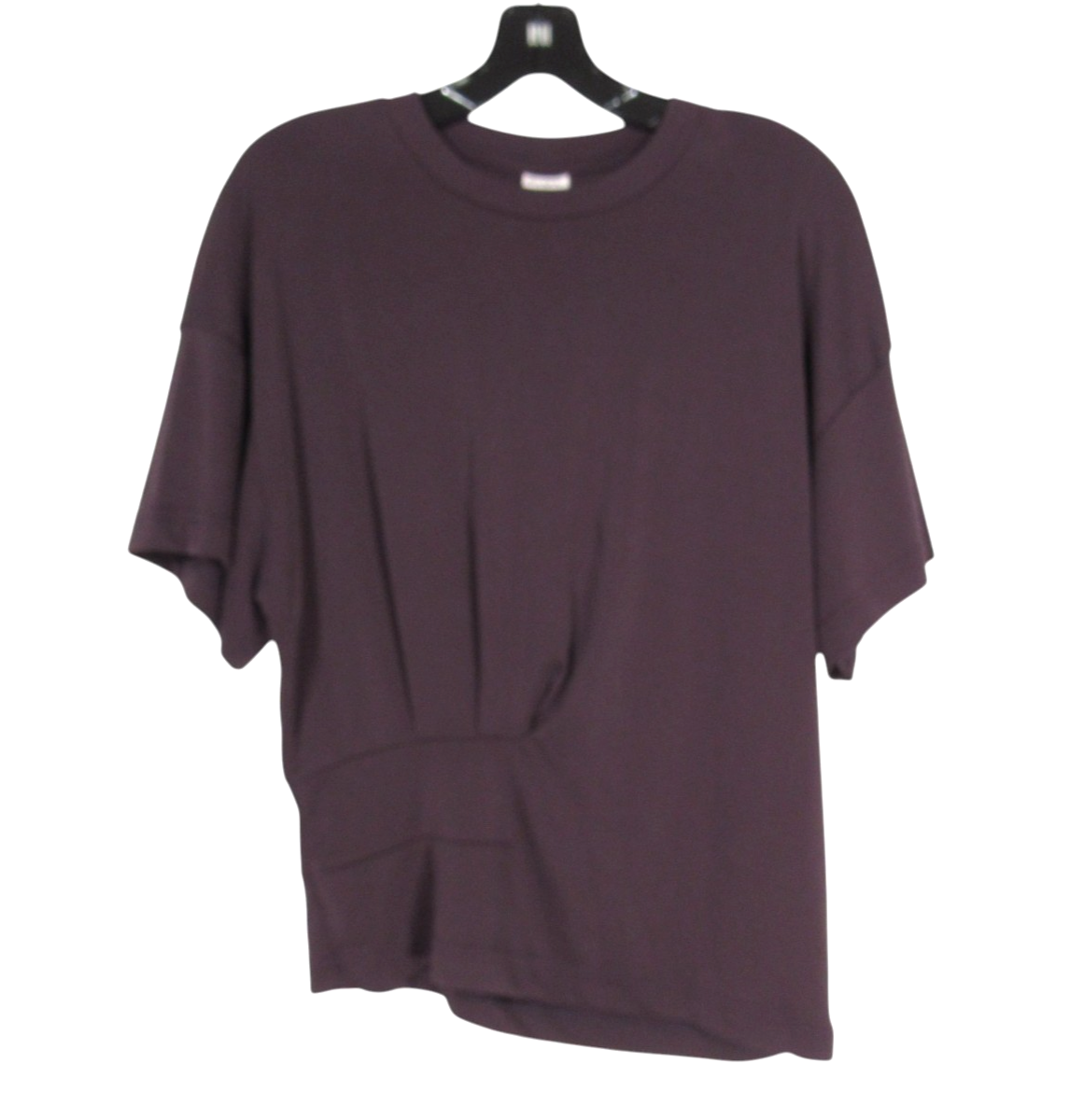 OGL Dark Espresso SOFT KNIT Pleated Detail ASYMMETRICAL HEM Tuck Tee/Top Sz L