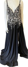 Jovani 23937 Black High Slit Embellished Gown NWT Size 14