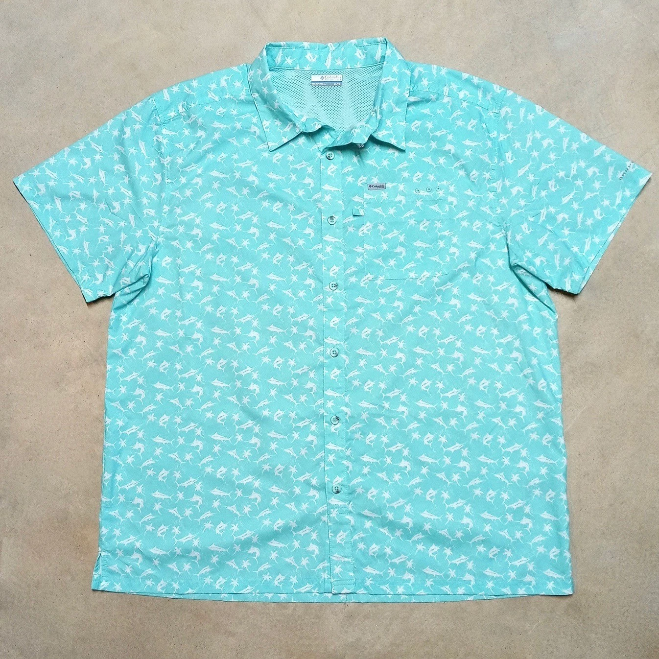 Columbia PFG Omni-Shade Fishing Shirt Mens XL Palm Tree Marlin Vented