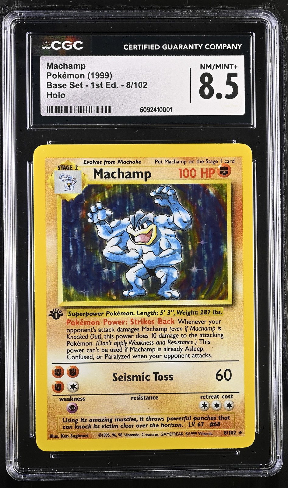 CGC 8.5 Machamp 1999 Base Set 1st Edition 8/102 Holo Pokemon Card