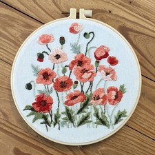 Round Plastic Embroidery hoop, Hand Embroidered Floral, Adjusting Screw