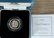 2002 £1 England Three Lions Silver Proof One Pound Coin COA Royal Mint