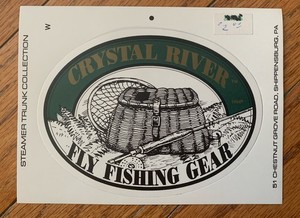 Vintage Fly Fishing Gear Sticker Crystal River With Rod Reel Creel Net On It