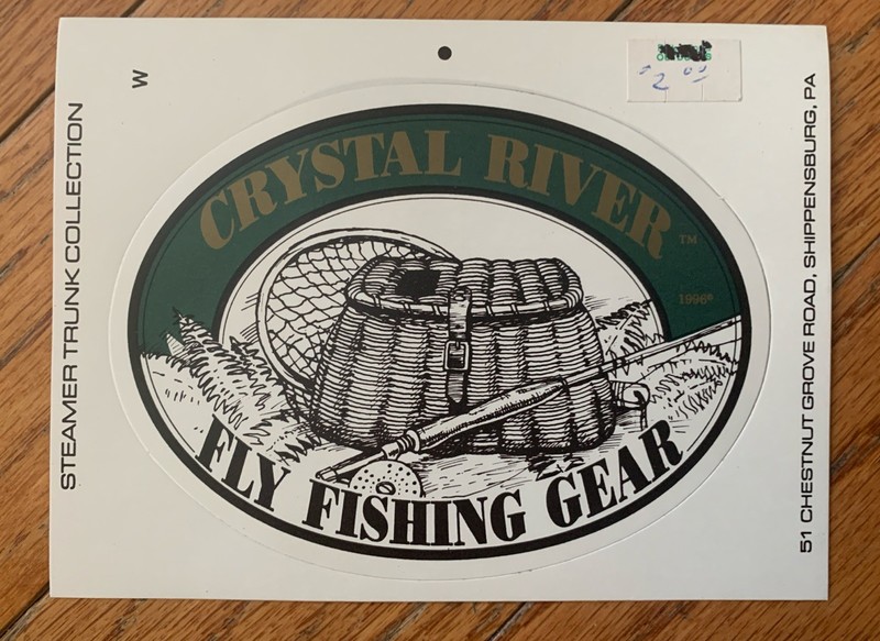 Vintage Fly Fishing Gear Sticker Crystal River With Rod Reel Creel Net On It