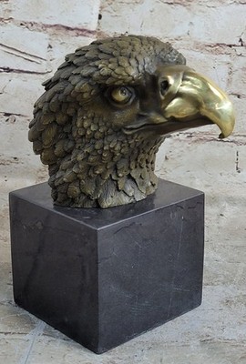 Art Deco Bald American Eagle Bust Bronze Sculpture on Marble Base Figurine Decor