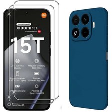 Coque pour Xiaomi 15T Pro 5G + 2 Verres trempé - Etui Housse Silicone Bleu