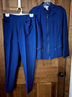 Draper & Damons dark royal blue 2 pc pant suit zip jacket PLG pant PXS