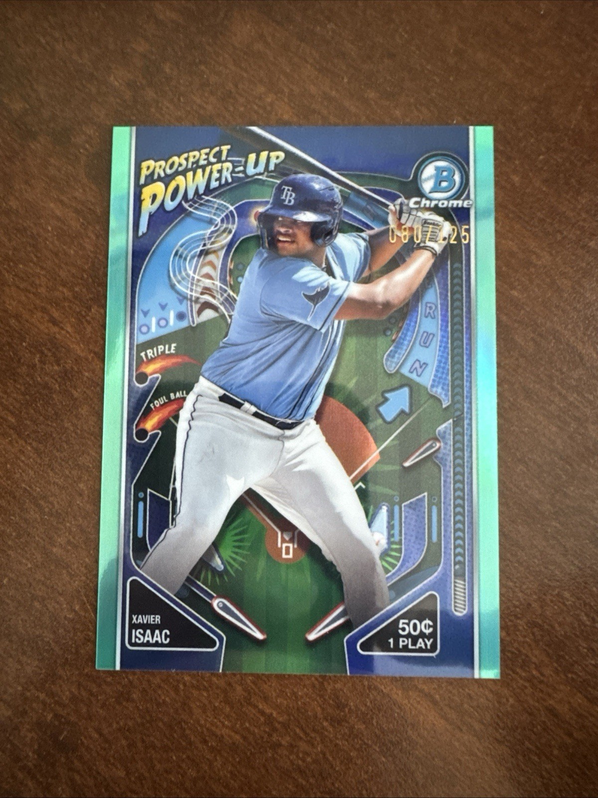 2024 Bowman Xavier Isaac Prospect Power Up Aqua Refractor 80 /125 Tampa Bay Rays