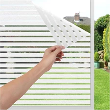 Privacy Window Film Self-Adhesive No-Glue Static Cling Stripe Pattern Frosted Wi